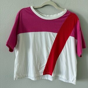 Maeve by Anthropologie Pink Color Block Boxy T-Shirt Small